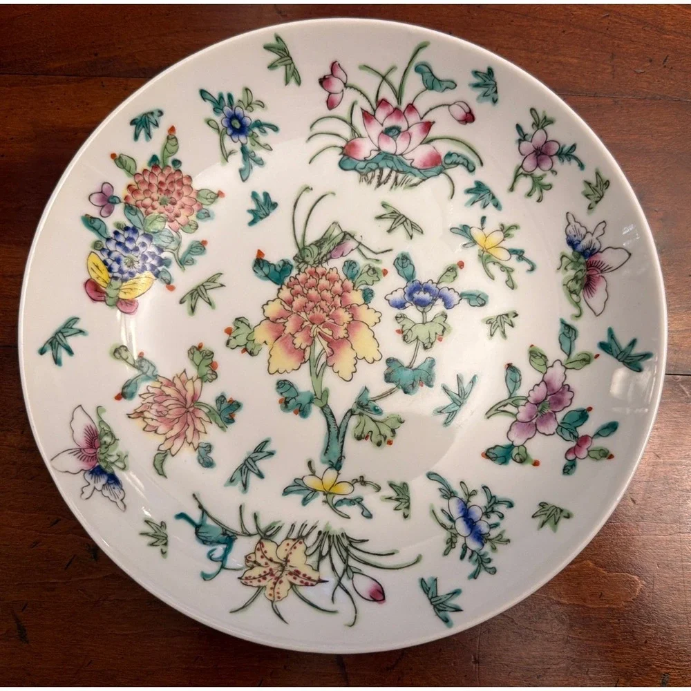 Vintage ACF Japanese Porcelain Ware Plate Decorated in Hong Kong Flowers Insects